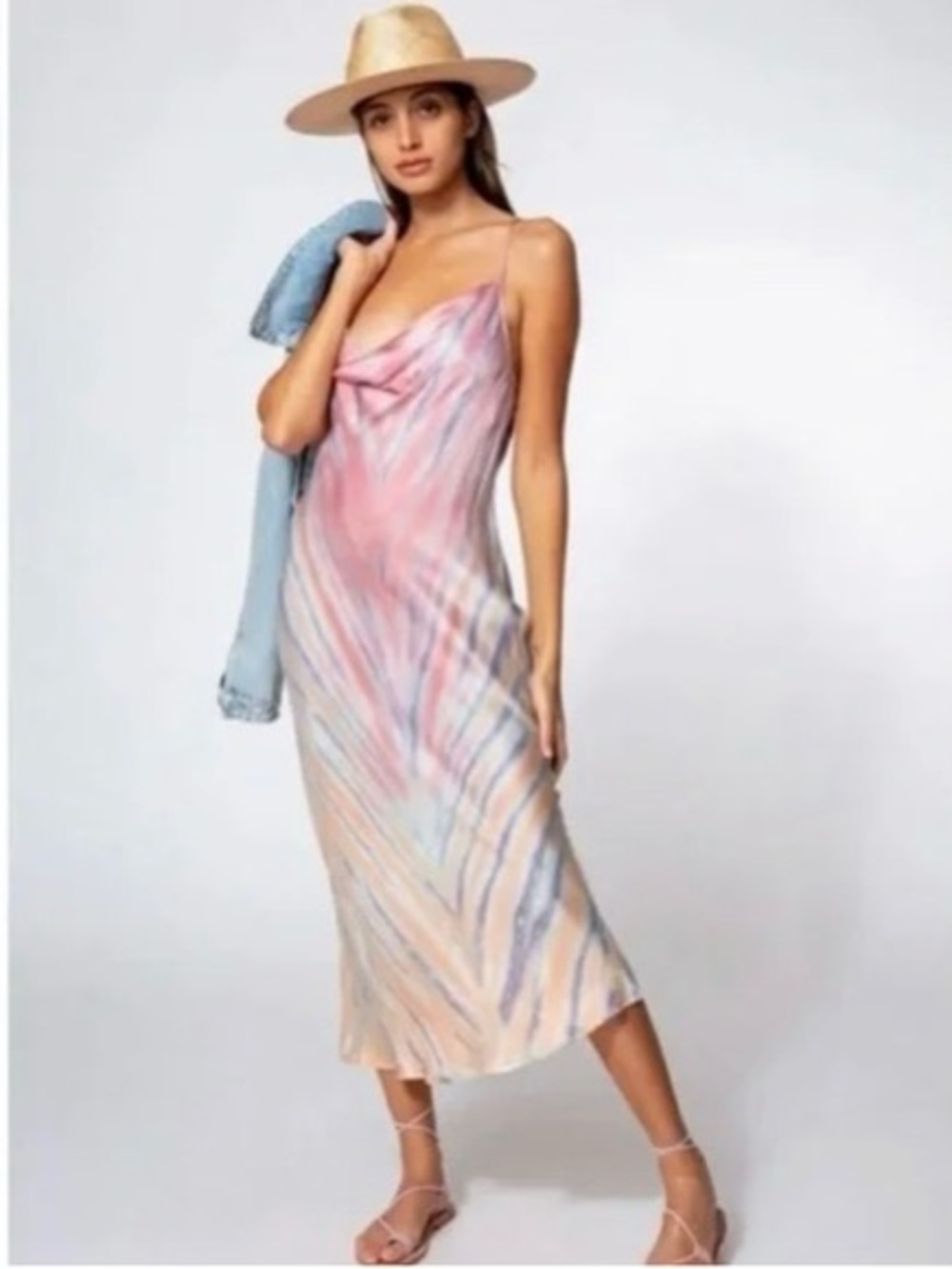 Young Fabulous & Broke satin sweetie plum  Pastel Tie-Dye slip dress